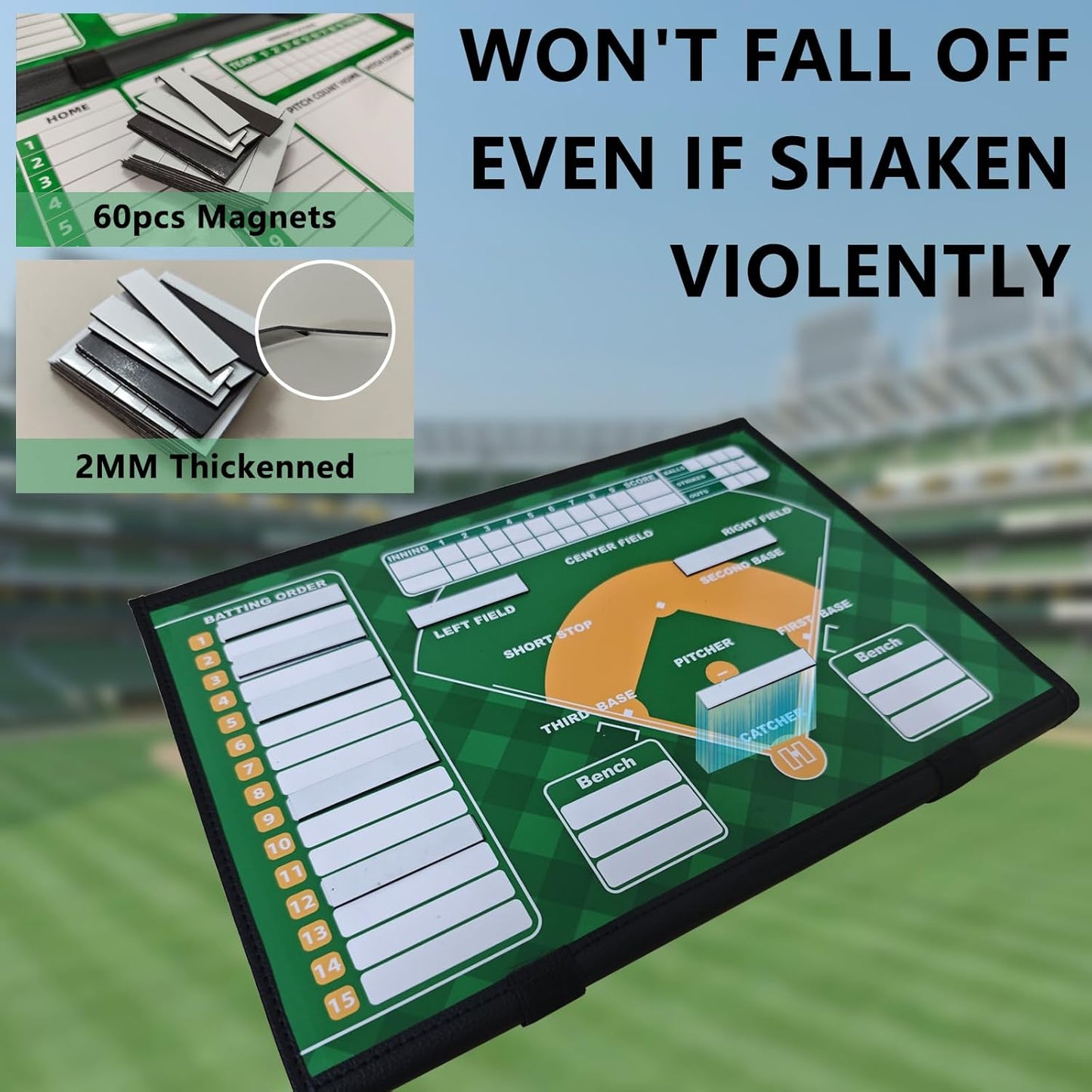 Magnetic Baseball Lineup Board for Dugout, 60 Magnets Coaching Clipboard with Dry Erase & Waterproof Bag – Dugout Organizer for Youth Baseball & Softball Coaches