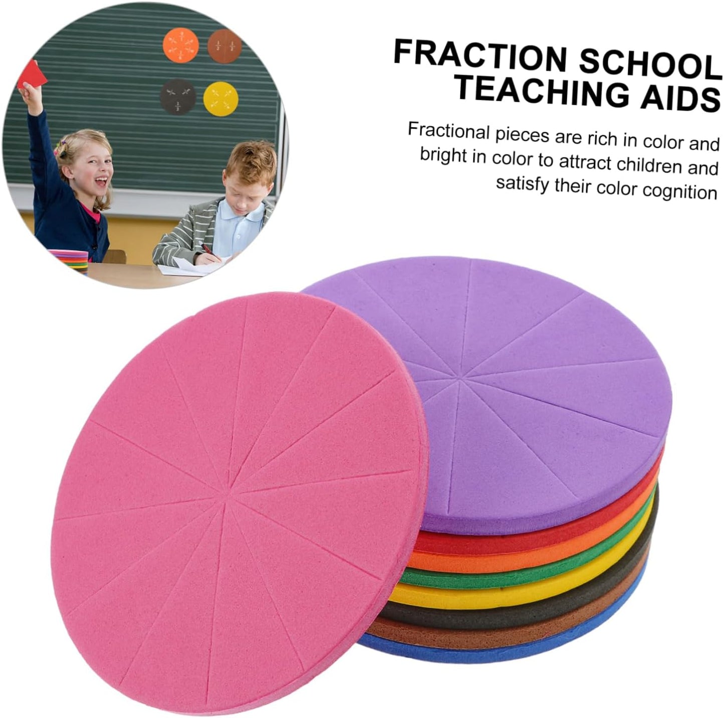 NUOBESTY 3 Sets Eva Fraction Circles Educational Cognition for Early Learning Manipulative Math Trays for Teaching Fractions Engaging Activity for Classroom Home Use