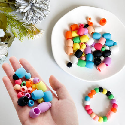 Jongdari 120pcs Silicone Hair Beads for Girls, Colorful Rainbow Large Soft Rubber Pony Beads Kit - 120pcs, 10 Colors