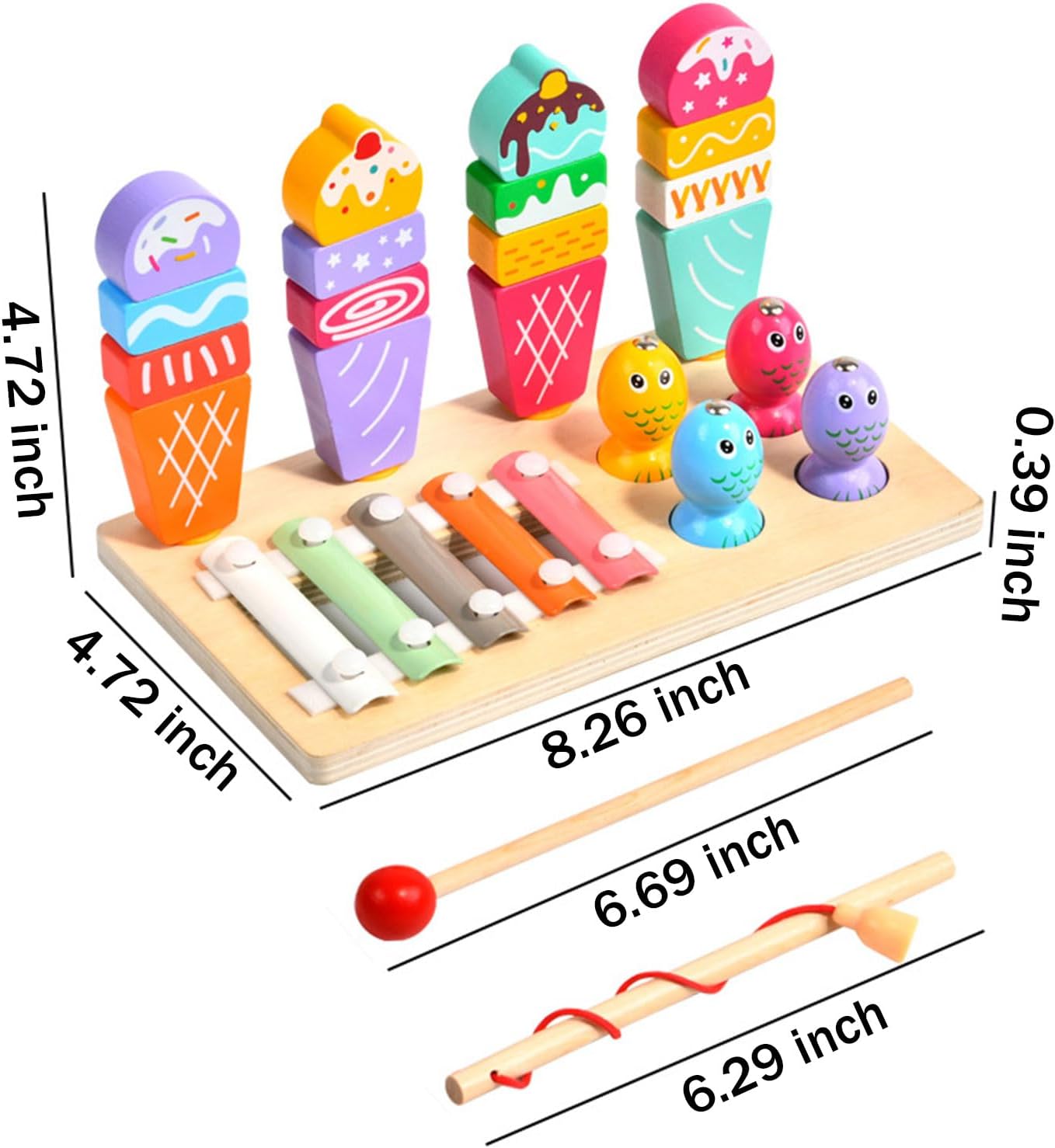 Wooden Montessori Toys for 3 Year Old，Shape Sorter Stacking Games, Fishing Games Preschool Learning Educational Toys for Boys Girls Toddlers (Little Bee)
