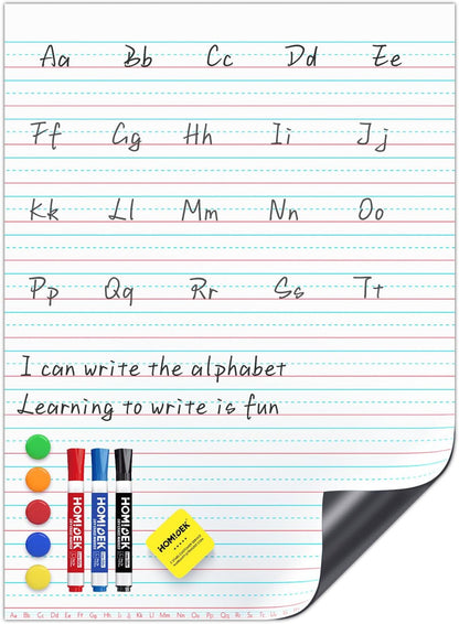 HOMiDEK Magnetic Handwriting Paper for Whiteboard - 17.5x24 in Dry Erase Writing Paper with Lines - Lined Notebook White Board with Markers, Magnet, Eraser