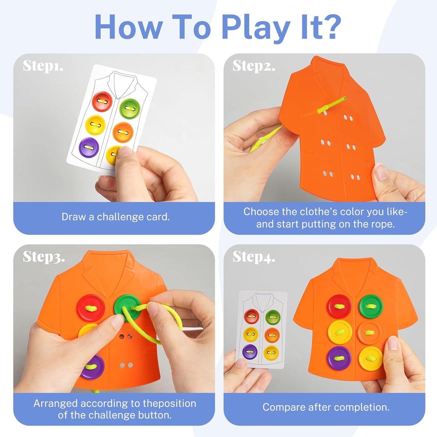 Clothes Lacing Cards for Seniors with Dementia & Alzheimer's - Fine Motor Skills Activity with Buttons & Zipper, Occupational Therapy Tools for Elderly to Practice Dressing Skills