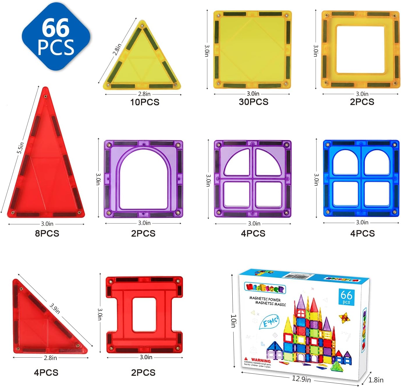 MAGBLOCK 85Pcs Marble Run Magnetic Tiles Toy Building Blocks STEM Educational Child Brain Development Kit Magnet Construction Toys for Boys Girls Kids Age 5 6 7+ Years Old