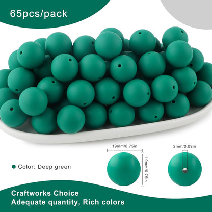 65Pcs 19mm Silicone Beads for Keychain Making Bracelet Necklace, Bulk Round Silicone Beads for Pens（Christmas Green） - Colors B