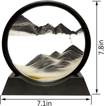 HYUGF 12" Moving Sand Art Picture Ocean Decor - 3D Deep Sea Sandscape Liquid Motion, Round Glass Frame Display Flowing Sand Relaxing Gift for Kids Adults Home Office Work Desktop Decoration Toy, Blue