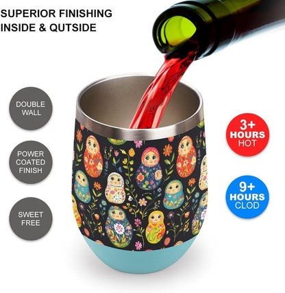 Russian Nesting Dolls Flowers Insulated Cups & Mugs 12 Oz Double-Wall Coffee Cup with Lids Drinks Tumbler for Women Men