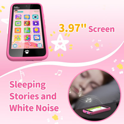 MOMILLA Kids Smart Phone Toys for Girls, 3.97” Touchscreen, Dual Cameras with Stickers, 200+ Games & 16GB Storage, Christmas Birthday Gifts for Kids Age 3-10, Educational Mini Toddler Play Phone Toy