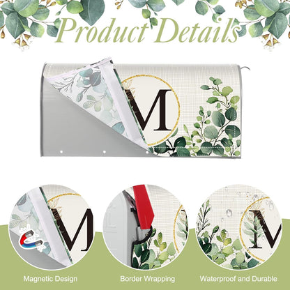 Tiamon Monogrammed L Mailbox Covers Magnetic Eucalyptus Welcome Letter Box Wrap Standard Size 21x18 Inch Spring Summer Leaves Mailbox Decor Eucalyptus Letter Numbers Decoration for Outdoor Garden Yard