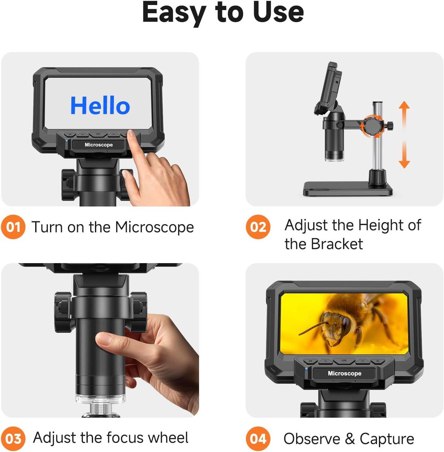 4.3" Coin Microscope for Error Coins (Detail View Only), 1000X Digital LCD Magnifier with Anti-Glare Side Lights, 1080P USB PC View (Win/Mac), Rechargeable Scope for Numismatic Grading