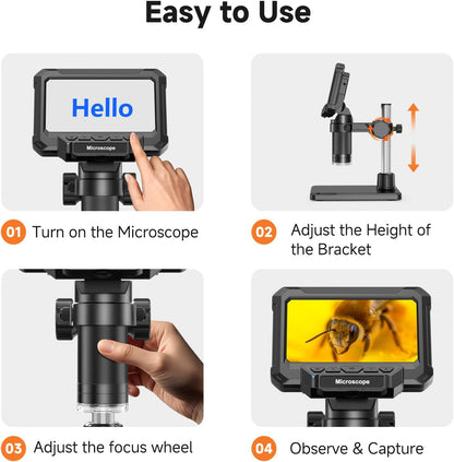 4.3" Coin Microscope for Error Coins (Detail View Only), 1000X Digital LCD Magnifier with Anti-Glare Side Lights, 1080P USB PC View (Win/Mac), Rechargeable Scope for Numismatic Grading