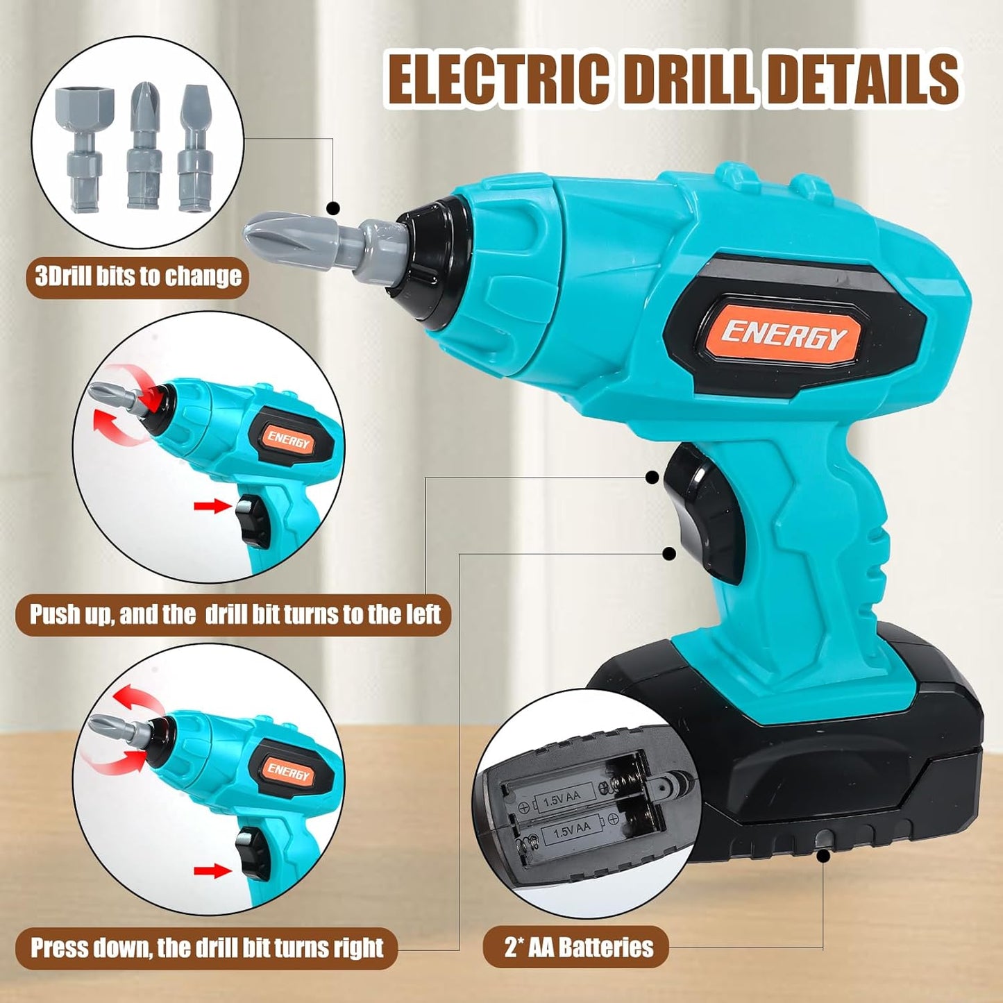 GAIETYDIY Kids Tool Set – Pretend Play Toddler Tool Set with Tool Box, Electronic Toy Drill, Screwdriver, Screw Construction Kits, Educational Tools for Kids Ages 3,4,5,6,7 Years Old, Boy Girl