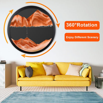 17.3" Moving Sand Art, 3D Sand Art Pictures Deep Sea Sandscape Living Room Decoration, 360° Rotate, Glass Crafts Solid Wood Frame, Relaxing Mood Home Office Work Wall Art Decor