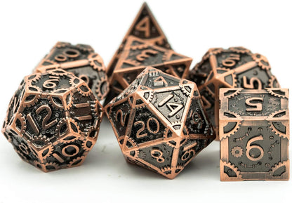 UDIXI Steampunk Metal Dice Set, 7 Die Polyhedral DND Dice Set for D&D Role Playing Game and Math Teaching (Ancient Copper)
