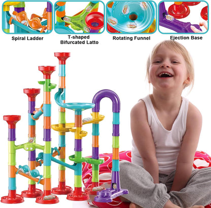 50 PCS Marble Toy Premium Set,STEM Educational Building Block Toy,Marble Track Race Set with 15 Glass Marbles for Boys & Girls,Construction Building Blocks Toys for Kids