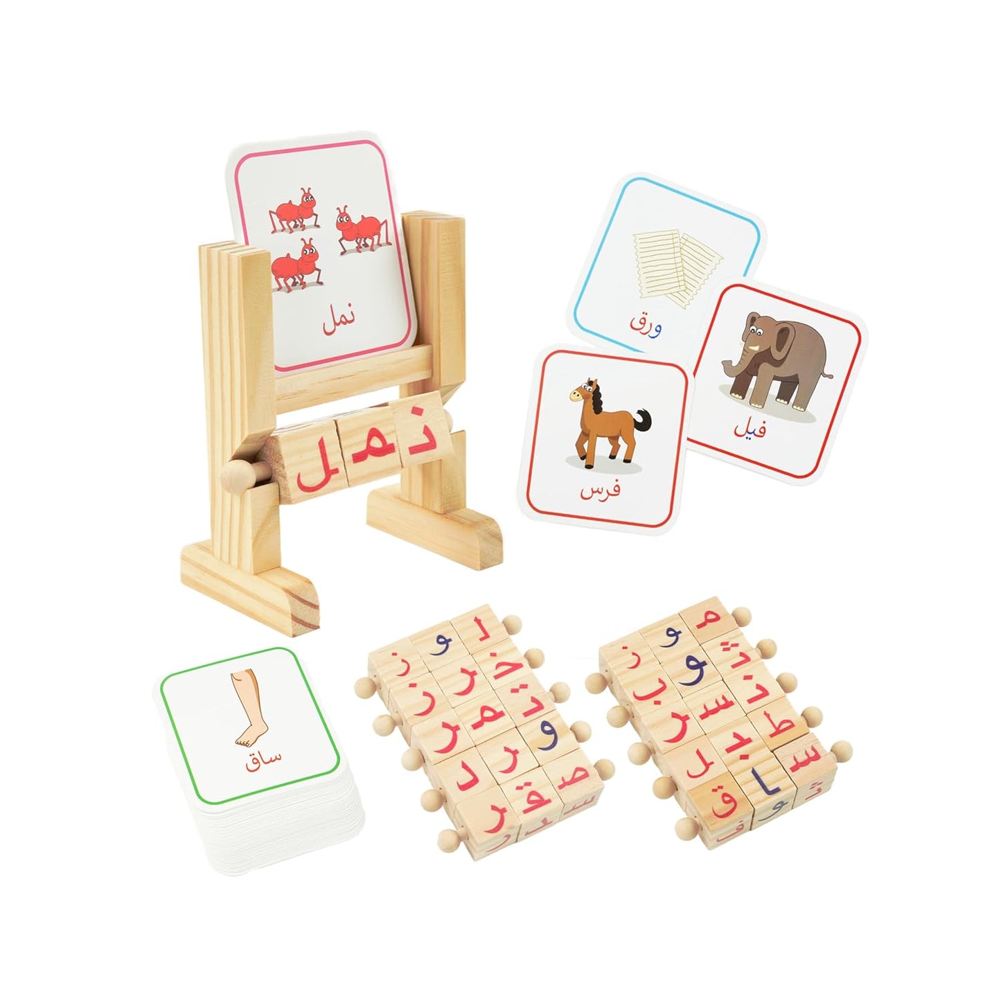 Rotating Letter Cubes Word Builder with 50x Illustrated Cards - Learn to Read Arabic, Form Words, Build Arabic Vocabulary
