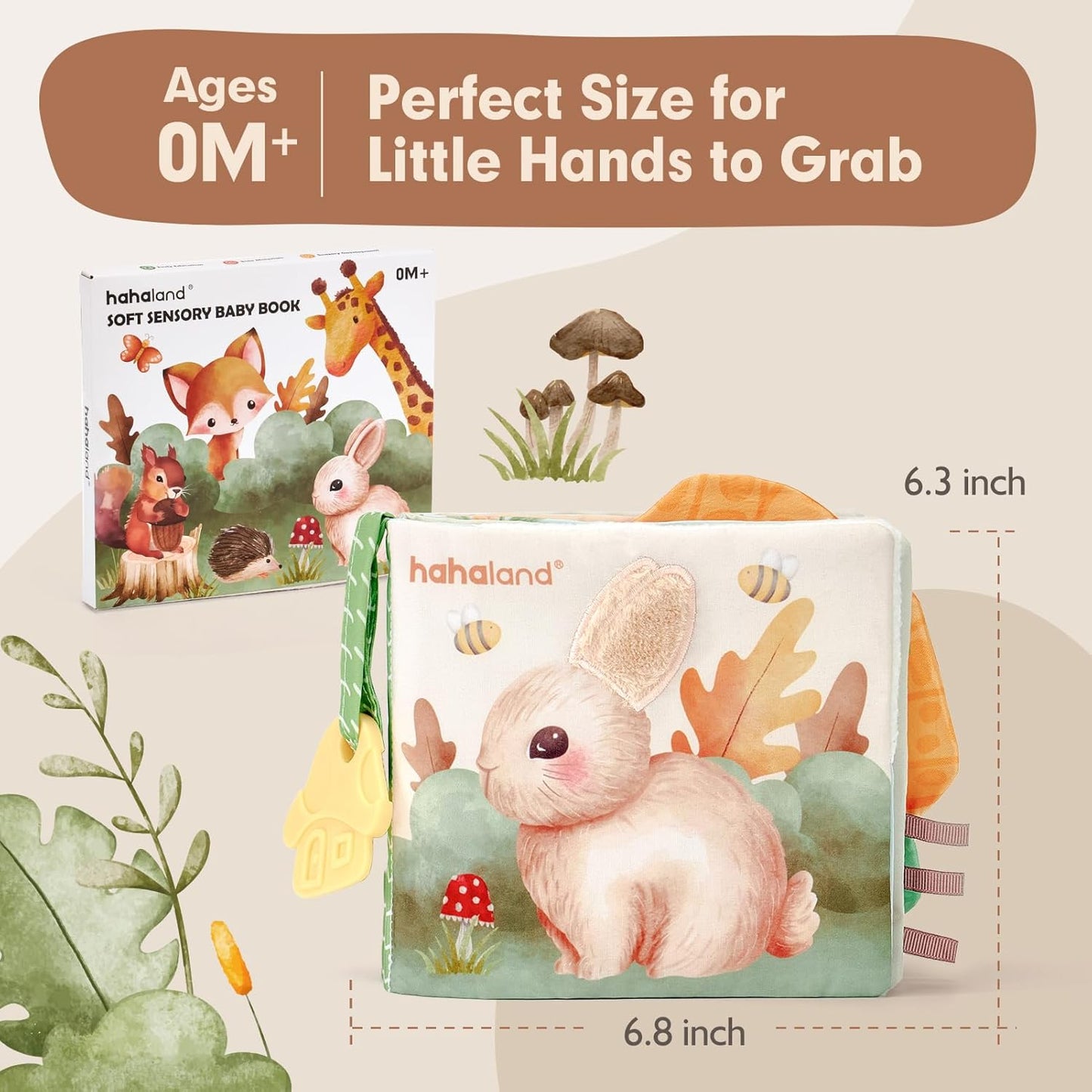 hahaland Baby Book for 1 Year Old - Touch and Feel Soft Activity Books Tummy Time Baby Toy 6 9 12 18 Months Interactive Book for Babies 6-12 Month on Airplane Birthday Easter Basket Stuffers