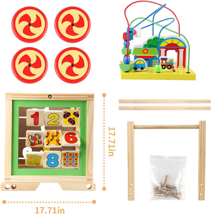 Wooden Activity Cube 6 in 1 Montessori Educational Learning Sensory Toys for 1 Year Old 12-18 Months Boys Girls First Birthday Gifts for Baby Toddler Toys Age 1-2 Bead Maze Shape Sorter Abacus