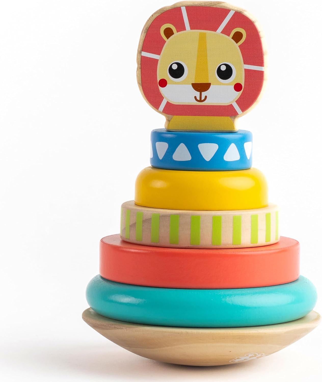Jasey's Toy Chest Lion Stacking Rings | 7-Piece Wooden Stacker Toy with Colorful Rings & Lion Topper | Educational Toy for Toddlers Ages 12+ Months