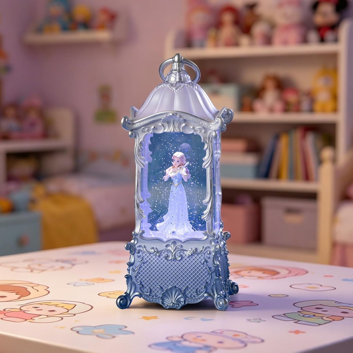 Snow Globe Lantern with Violin Girl – Shatterproof, Glitter Snowglobe 10 Songs Music Box, Led Light, USB or Battery Powered, for Girls Spring Day Gifts Birthday Home Decor Fall Decoration, Silver