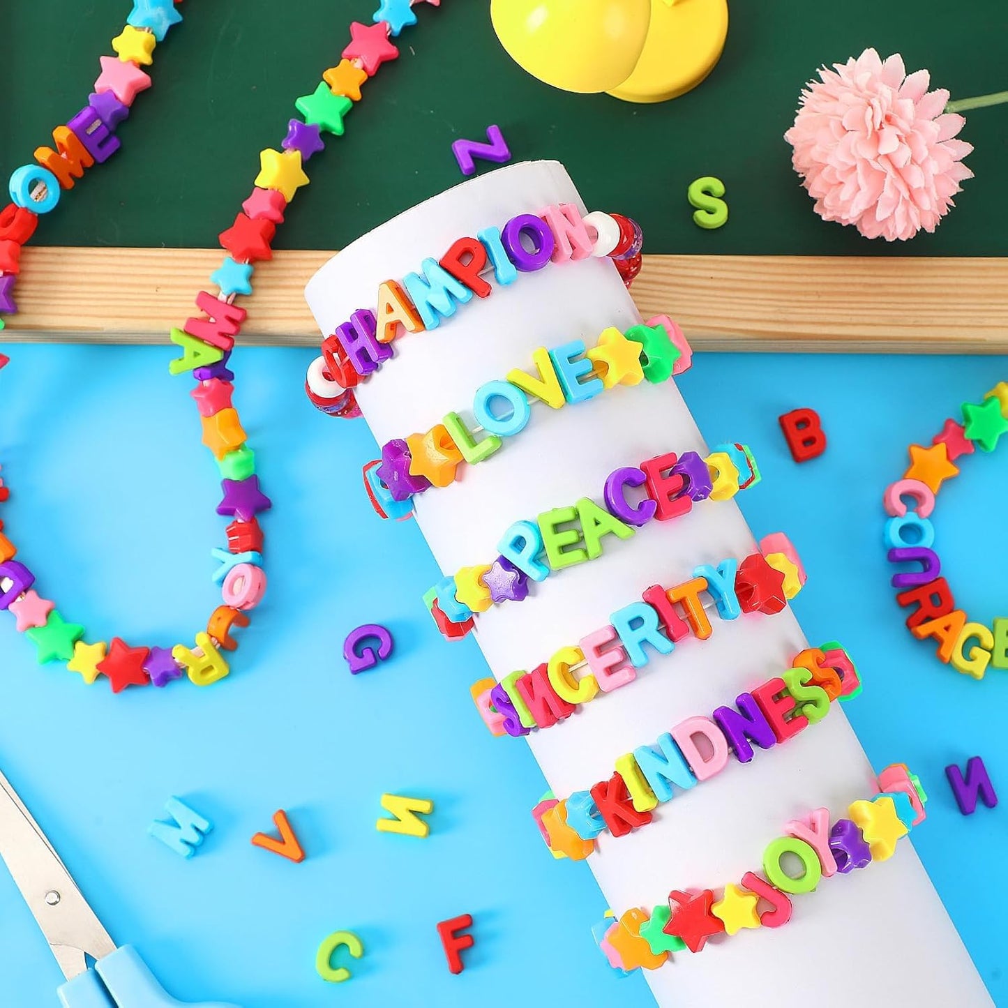 Augshy 400Pcs Large Letter Beads, Macaroon Hollow Letter Beads Plastic A-Z Mixed Alphabet Shape Bead for Jewelry Making Bracelets Necklaces Key Chains Shoelaces Crafts Party Decor(9 x 12 mm)