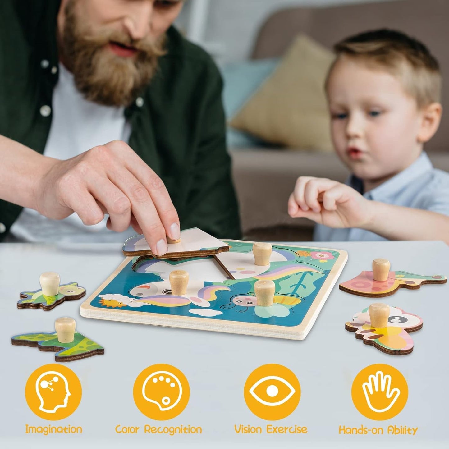 Wooden Puzzles for Toddler Peg Puzzle Toys, Wooden Jigsaw Puzzles Zoo Animal Patterns Puzzle with Handles Educational Montessori Puzzles