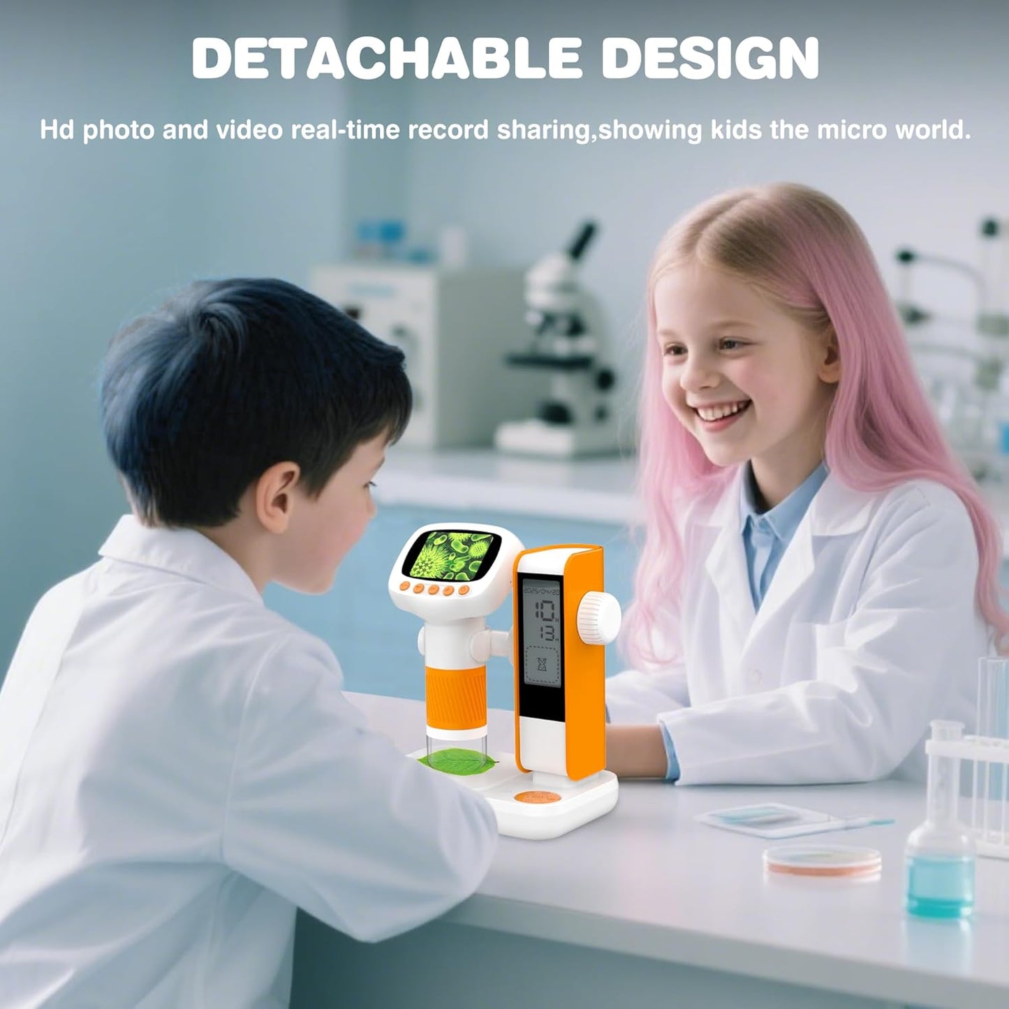 Pocket Kids Microscope for Over 3 Years Old, 1000X Handheld Microscope for Kids w/2''IPS Digital, Photo Video Mini Portable Microscopes, Science Edu Digiscope,Christmas Birthday Gifts for Kids