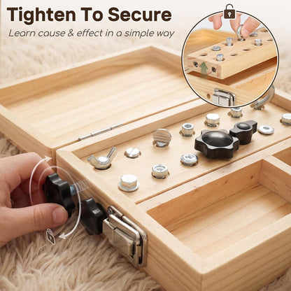Lehoo Castle Montessori Screwdriver Board Set, Wooden Busy Board with Lock and Key, Kid Tool Set Montessori Toys for Toddlers 3-5, Preschool Learning Fine Motor Skills Toys Sensory Gift