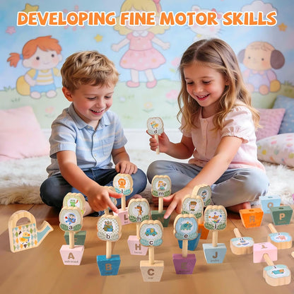 Montessori ABC Learning Toys for Kids, Wooden Matching Games for Toddlers 3-5 - Letter & Flower Matching Alphabet Puzzles with Storage Bag, Fine Motor Skills Toys Gift for Girls Boys 3+ Years Old