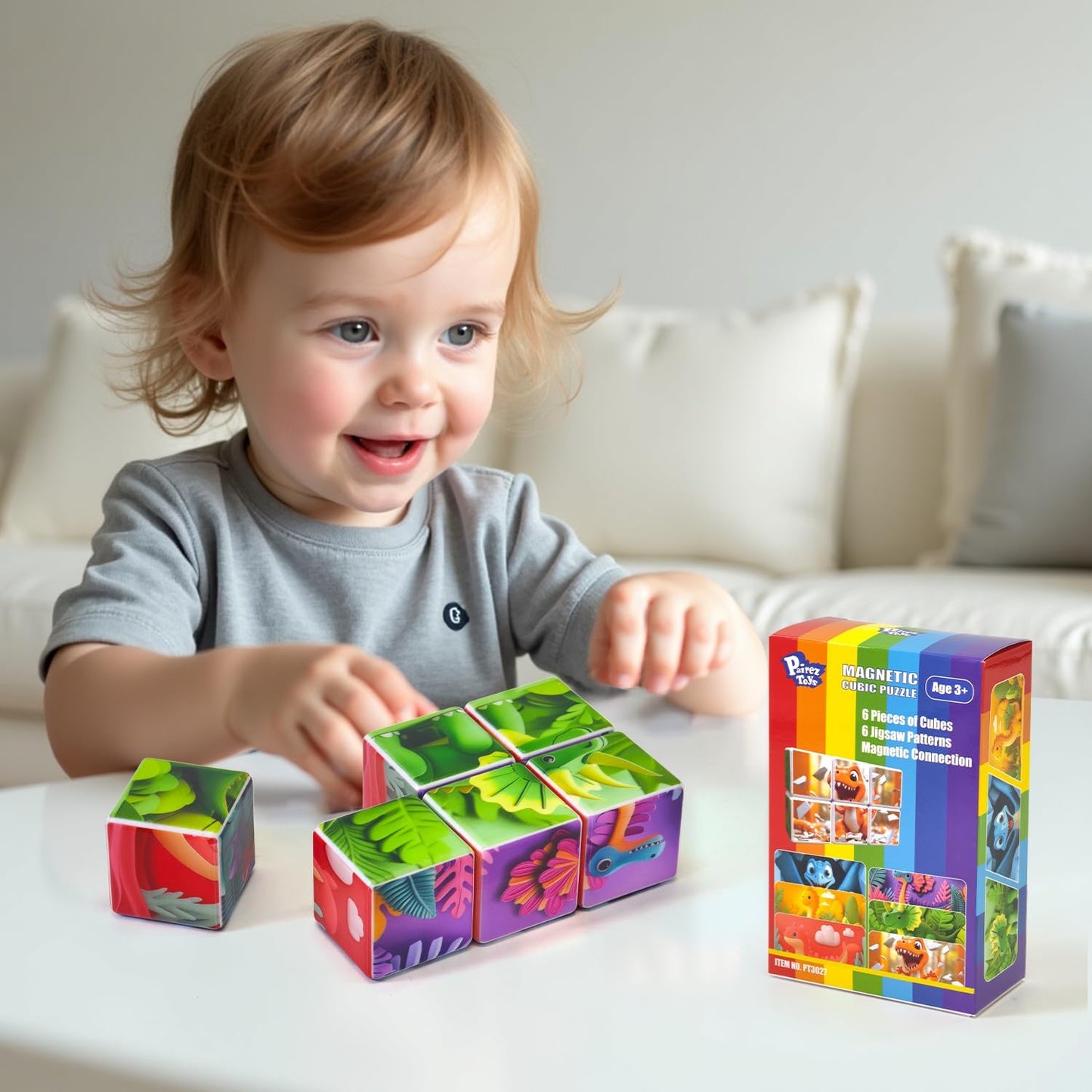 Pairez Toys 3D Magnetic Cubic Jigsaw Puzzle Toys for Toddlers, Large Building Blocks Cubes 1.65 Inches, Sensory & Montessori Toys for Kids 3-5