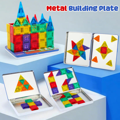 Gemmicc 100 PCS Magnetic Tiles with 2 Cars, STEM Approved Educational Magnet BuildingToys, Magnet Puzzles Stacking Blocks for Boys Girls