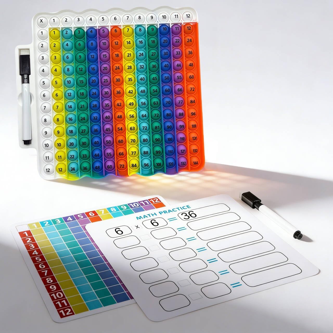 Multiplication Table Game Learning Toy Pop Multiplication Flash Cards 3rd Grade Fidget Math Game Toy 12x12 Educational Desktop Flash Card with Marker