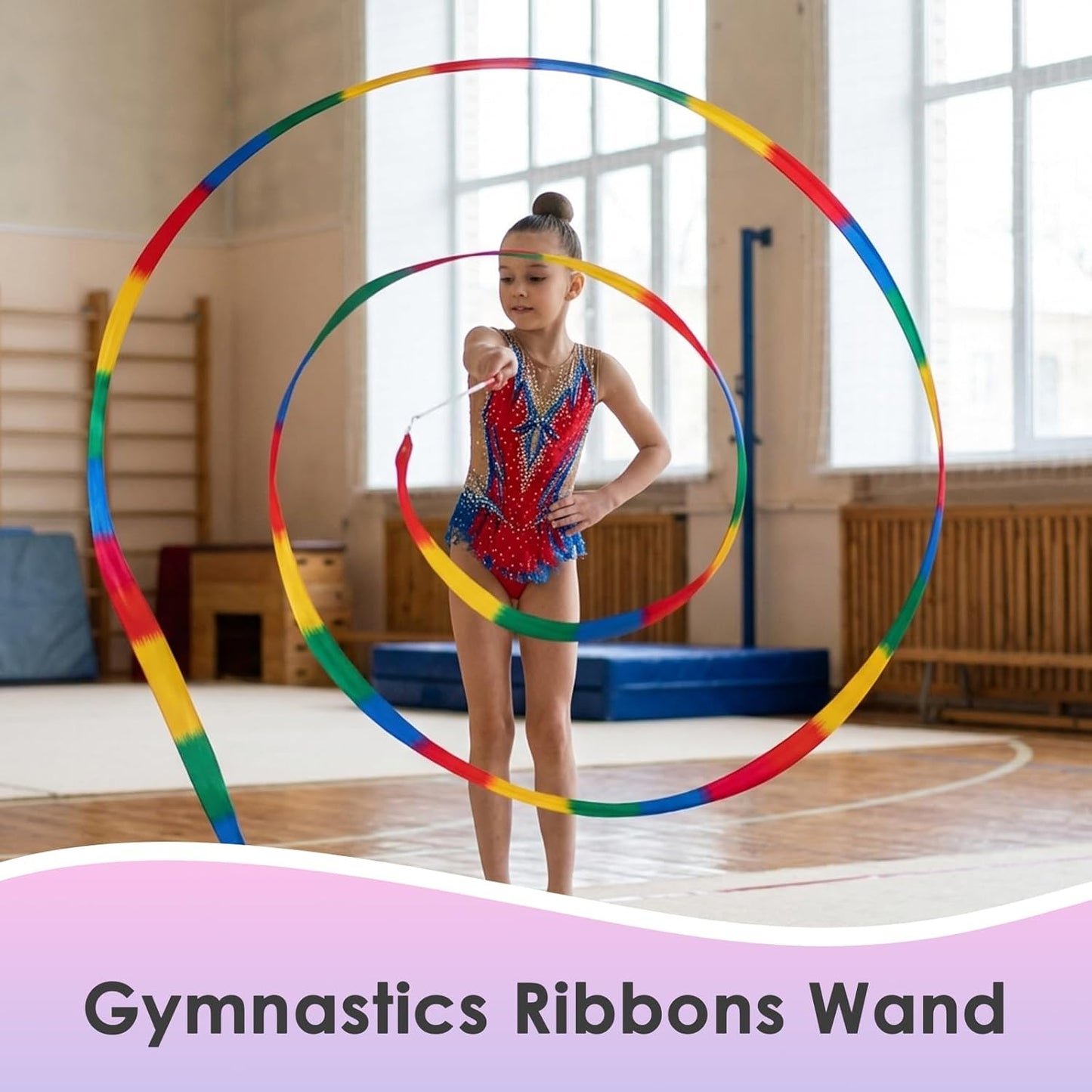 YGEOMER Ribbon Wands, 12pcs Rainbow Gymnastics Ribbons for Kids, Twirling Dance Sticks for Artistic Dancing, Talent Shows & Birthday Party Props