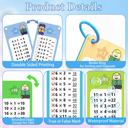 1-12 Multiplication Flash Cards, Large Math Times Table Flashcards Chart, with 15 Cards, 2 Dry Erase Markers, 1 Rings, Educational Multiplication Game for Kids, 1st, 2nd, 3rd Grades Classroom Home