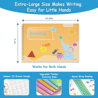 Magic Grooved Writing Practice for Kids Ages 3–8, Reusable Handwriting Workbooks with Deep Tracing Grooves and Preschool Learning Activities, Perfect Educational Gift