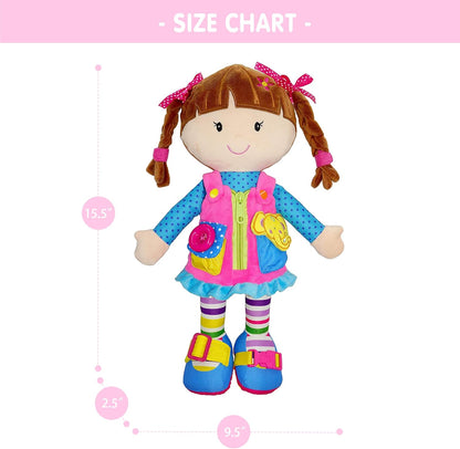 June Garden 16" Dressy Friends Bunnie - Educational Stuffed Plush Doll for Kids and Toddlers 2 Years and Up - Montessori Soft Toy Doll