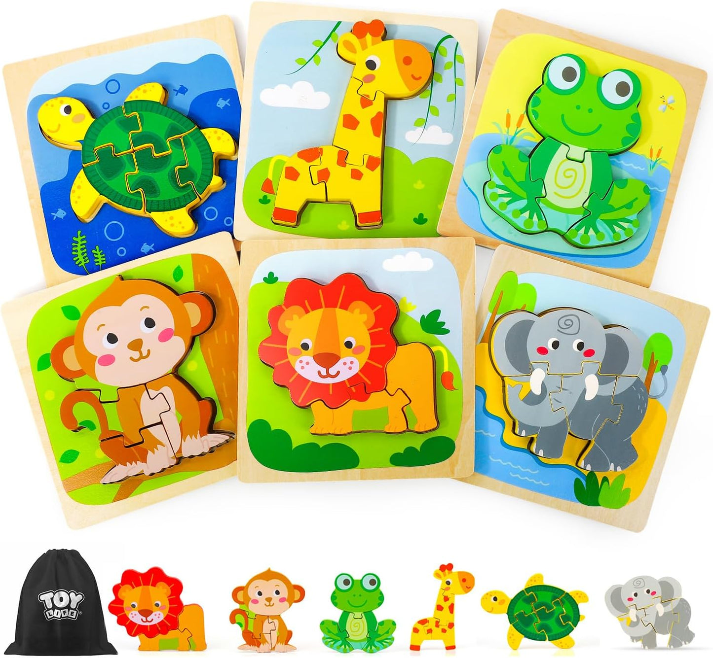 TOY Life Wooden Puzzles for Toddlers 2-4, Montessori Toys for 1 2 3 Year Old Boys Girls, Animals Puzzles Educational Learning Toys 2 Year Old, Toddler Birthday Gifts Toy for Baby Girl Boy 6M+