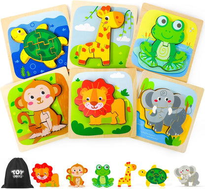 TOY Life Wooden Puzzles for Toddlers 2-4, Montessori Toys for 1 2 3 Year Old Boys Girls, Animals Puzzles Educational Learning Toys 2 Year Old, Toddler Birthday Gifts Toy for Baby Girl Boy 6M+