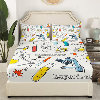 Erosebridal Chemistry Lab Fitted Sheet Twin Size Chemical Equation Bed Sheets for Boys Girls Chemical Elements Science Theme Bed Set Teens Kids Science Students Bedding Set School Dorm Room Decor