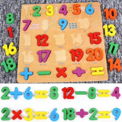 Wooden Number Puzzle for Young Children, 1-20 Digit Operation Symbol Puzzle, Suitable for Number Learning and Educational Toys for Preschool Children Aged 3-5 Years Old