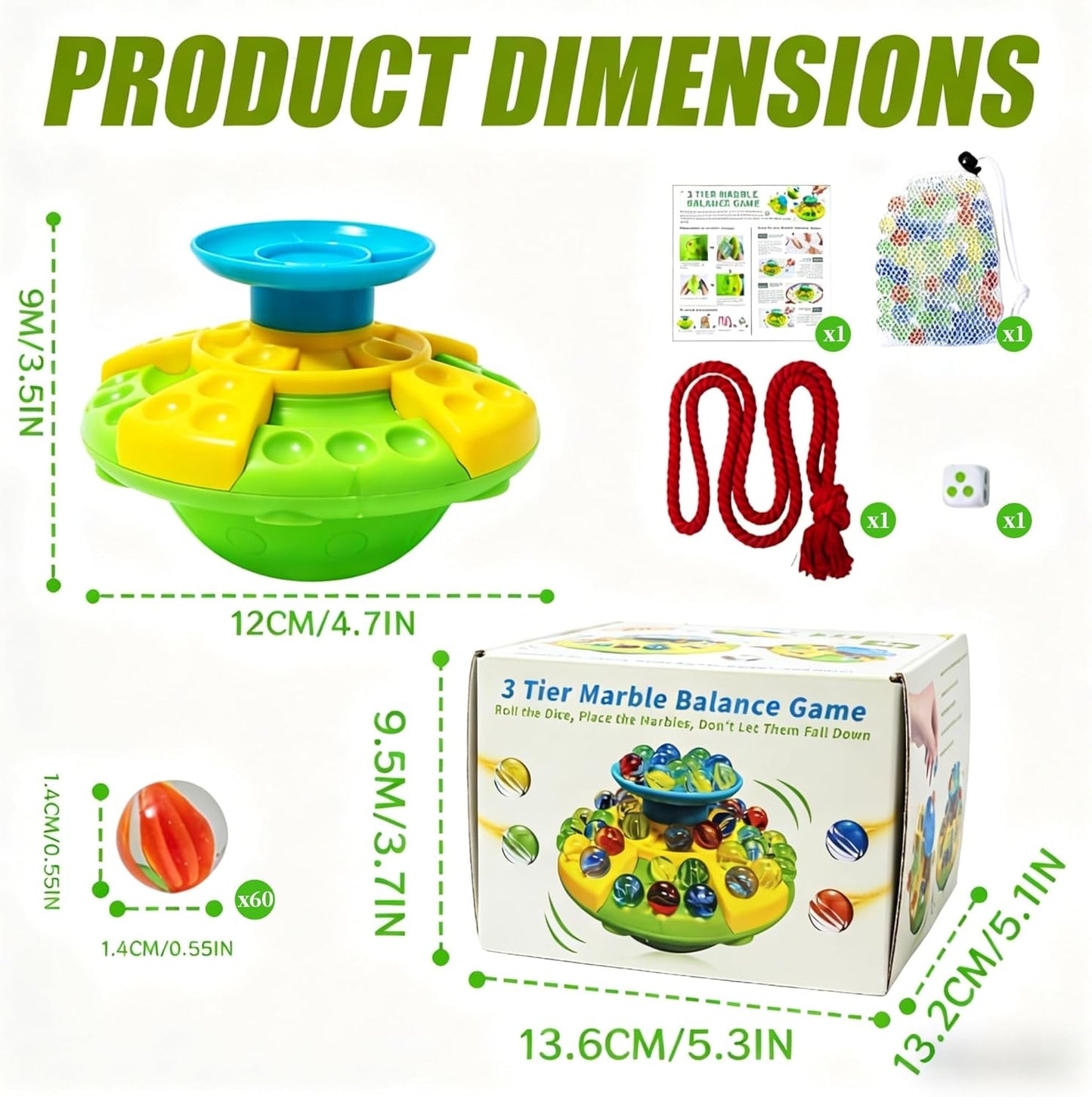 UFO Marble Balance Game, 60 Colorful Marbles Toy for Kids Family Stacking Challenge, Party Game with Storage Case for Children Over 96 Months (UFO Marble Balance Game)