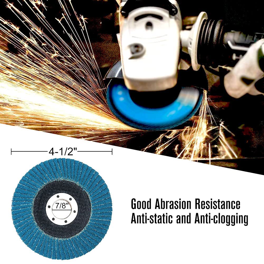 Flap Discs 4 1/2 Inch, 5-Pack 4.5" x 7/8" T29 Premium Zirconia Abrasive Grinding Wheels, 40/60/80/120 Assorted Grits Flap Sanding Disc for Metal,Stainless Steel