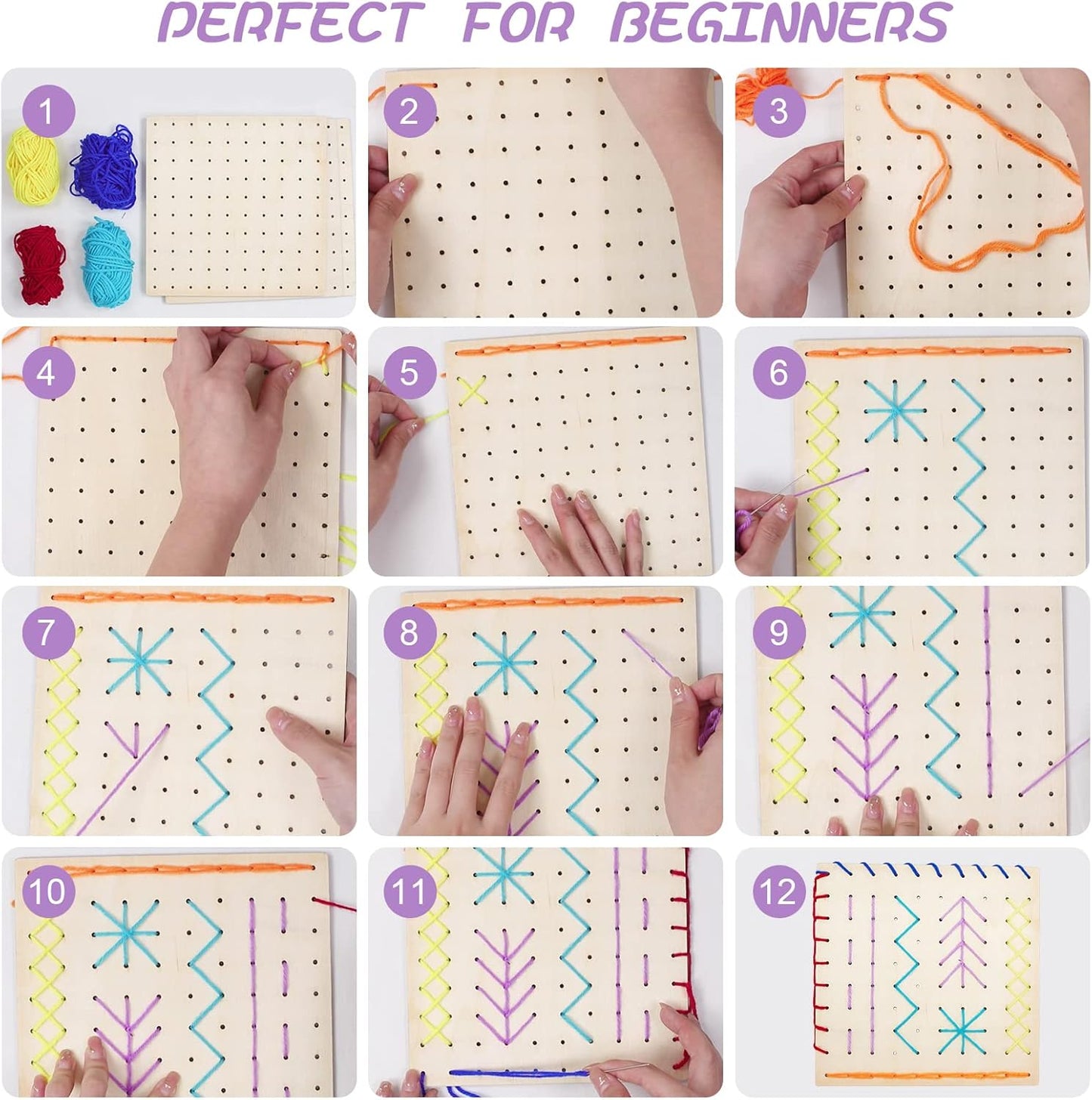 FREEBLOSS 2 Set Wood Sewing Boards Motor Skills Practicing Wooden Lacing Projects Wooden Threading Kits Sewing Craft Kits