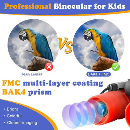 Real Binoculars for Kids Gifts for 3-12 Years Boys Girls 8x21 High-Resolution Optics Compact Toy Binocular for Bird Watching,Travel, Camping