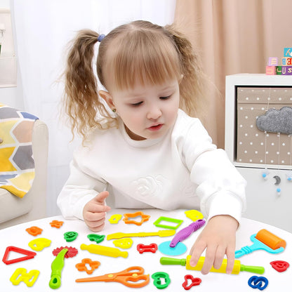 Dough Tool Kit,9 Pcs Basic Clay and Dough Tools Starter Set for Kids Includes Cutters Roller, Rolling Pins, Safety Scissors,Dough Extruder,Plastic Knife