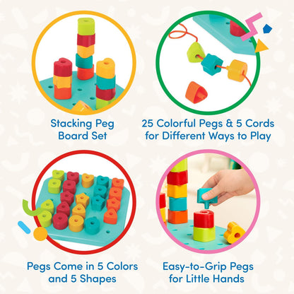 Battat – Toddler Peg Board – Stacking Peg Board Set – Fine Motor Skills Toy – Therapy Toy, 31 Pieces – 2+ Years – Count & Match Pegboard