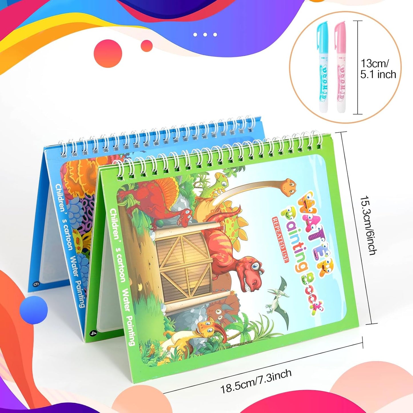 5 Pack Reusable Water Coloring Book for Toddlers, Water Doodle Book Toys, Paint with Water Books,Mess-Free Coloring Book, Portable Educational Doodle Drawing Toy,Educational Learning Kits Gifts
