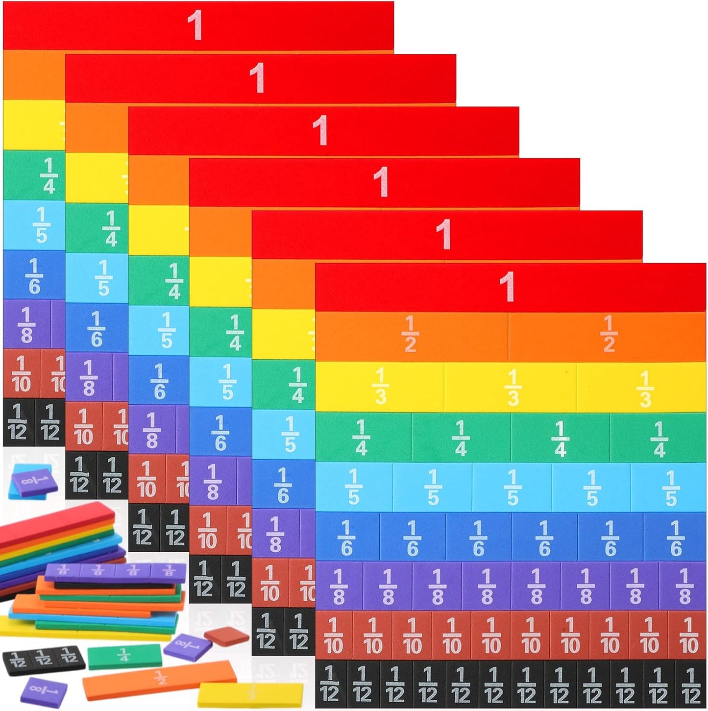 Sayglossy 24 Sets Fraction Tiles Sets for Math Fraction Manipulatives Montessori Math Materials EVA Foam Algebra Tiles Games for Classroom Teaching Aids, Homeschool Supplies
