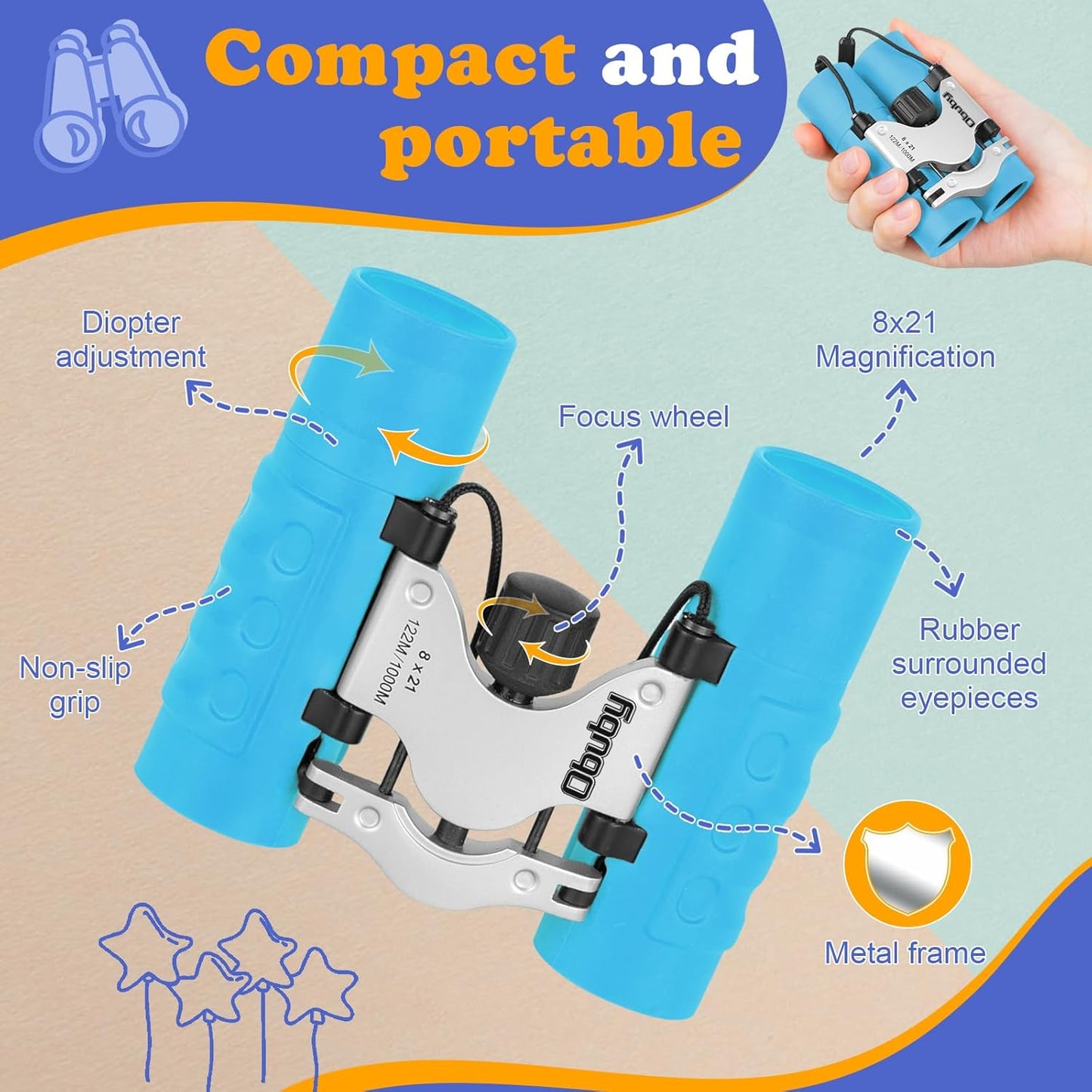 Real Binoculars for Kids Gifts for 3-12 Years Boys Girls 8x21 High-Resolution Optics Compact Toy Binocular for Bird Watching,Travel, Camping