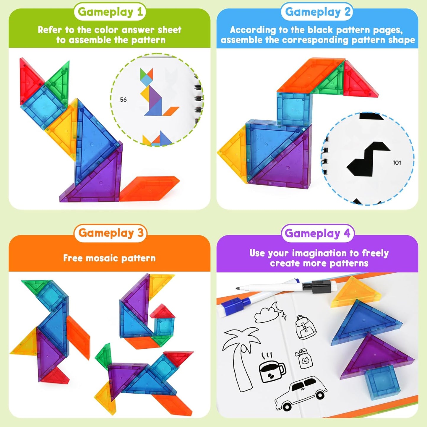 Travel Magnetic Tangram Puzzle - 3D Building Blocks for Road & Plane Travel STEM Toy with 360 Shape Dissection Puzzles & Brain Teasers, Educational IQ Gift for Kids & Adults