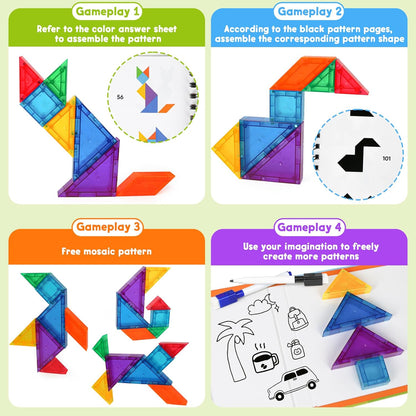 Travel Magnetic Tangram Puzzle - 3D Building Blocks for Road & Plane Travel STEM Toy with 360 Shape Dissection Puzzles & Brain Teasers, Educational IQ Gift for Kids & Adults